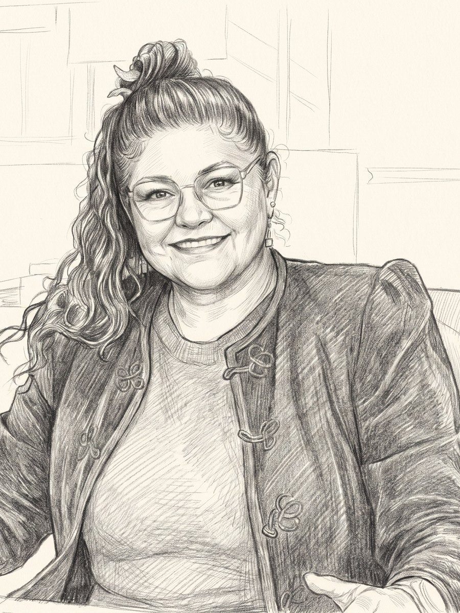 Integrante del equipo de la 41ª Notaría de Santiago atendiendo el teléfono — dibujo a grafito