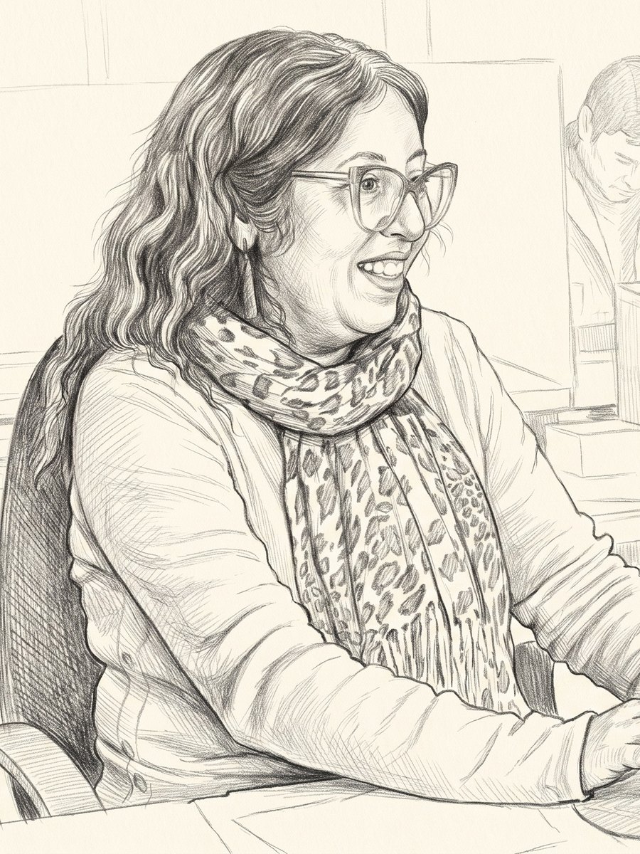 Integrante del equipo de la 41ª Notaría de Santiago trabajando en su teclado — dibujo a grafito