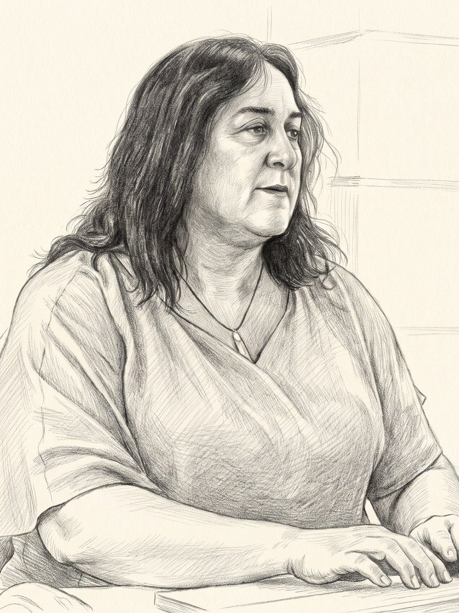 Integrante del equipo de la 41ª Notaría de Santiago revisando un documento — dibujo a grafito